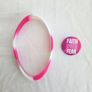 Pink and White Silicone Breast Cancer Awareness Bracelet Lapel Pin